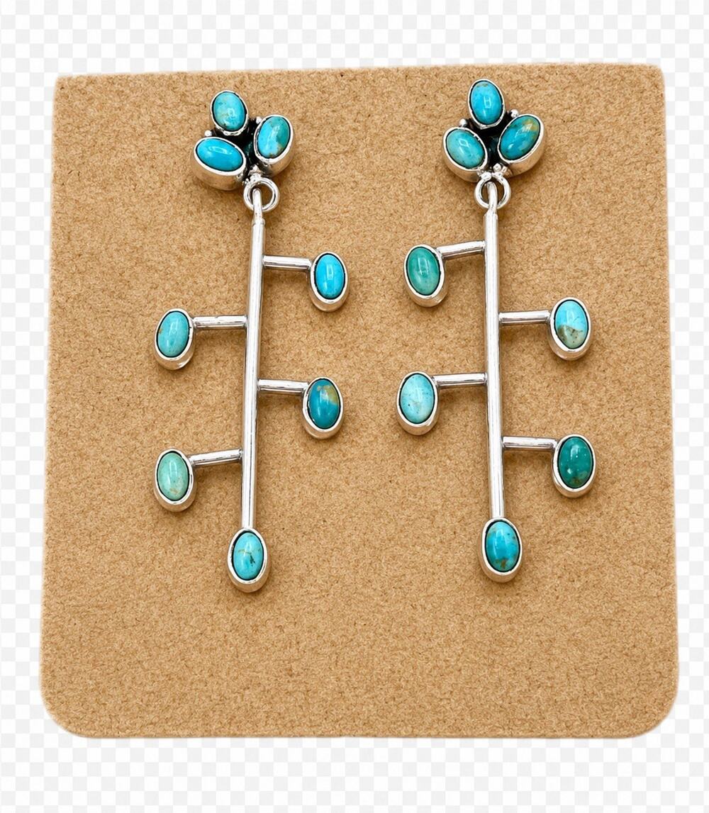 Southwestern Sterling Silver Turquoise Branch Dangle Earrings 8.6g Handmade 2”